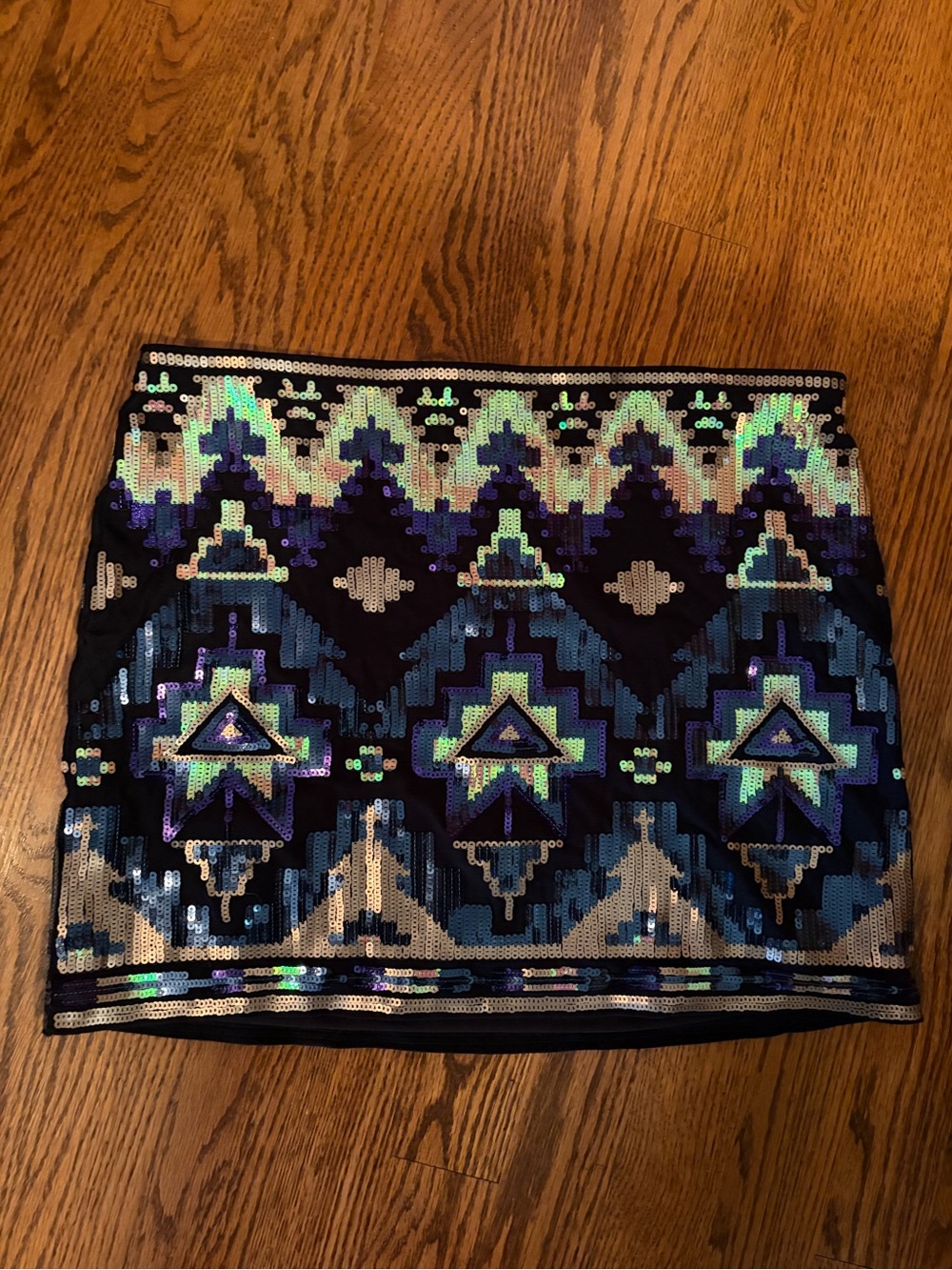 Y2K xs Express Sequin Mini Skirt in Navy, Teal, Purple and Silver